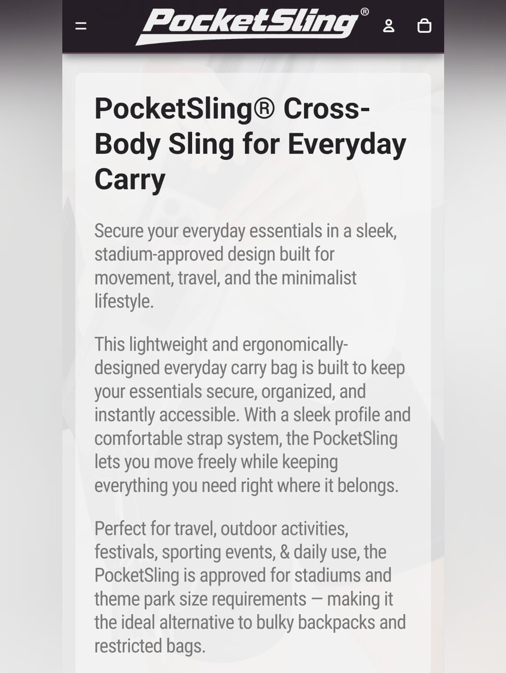 NIB PocketSling Crossbody Sling Bag 6 Pockets Water Bottle Phone Travel Slingbag - Picture 10 of 14